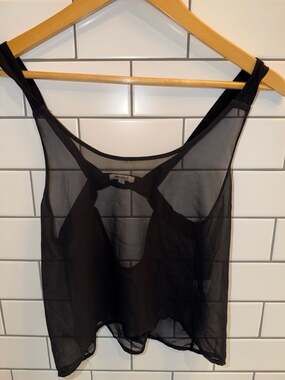 Melville Black Sheer Mesh Tank Top Size S